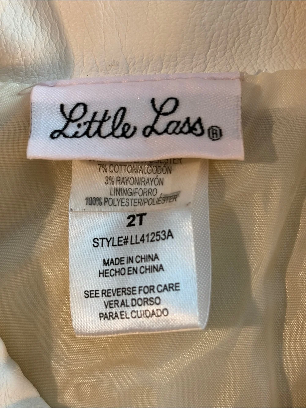 Little Lass Cream Faux Leather Moto Jacket with Silver Hardware